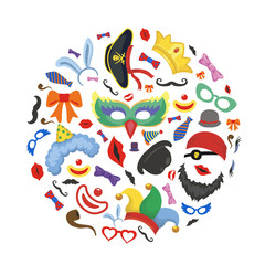 Birthday party photo booth props set in circle shape.