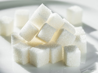 Close up shot of white refinery sugar.