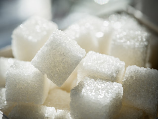 Close up shot of white refinery sugar.