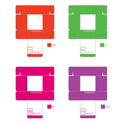 Pattern of colored square boxes, orange, green, pink and purple, with logo and text on white background