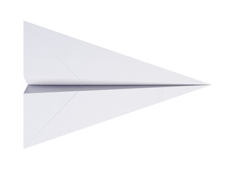 Paper plane top view isolated on white background. Airplane origami. 3d rendering.