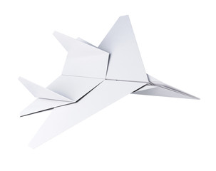 White paper plane isolated on white background. Origami plane. 3d rendering