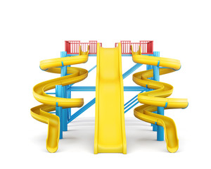 Plastic slides for water park on a white background. Front view. 3d rendering.