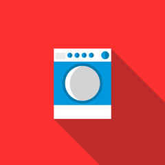 Blue washing machine icon, flat style