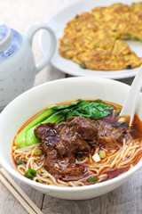 beef noodle soup,dried radish omelet, taiwanese cuisine