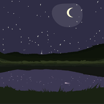 starry night at country landscape