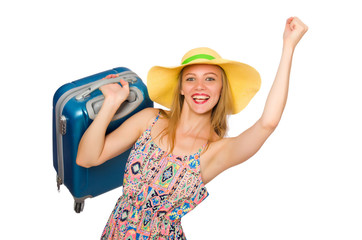 Woman preparing for summer vacation on white