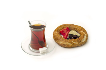 Turkish bagel and tea / Turkish breakfast