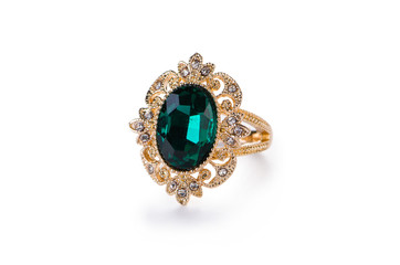 Gold jewellery ring isolated on the white background