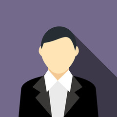 A man in a black suit icon, flat styl