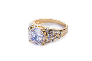 Gold jewellery ring isolated on the white background