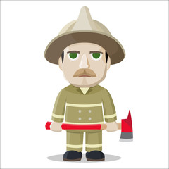 Cartoon firefighter on white background. Vector illustration.