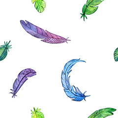 seamless pattern with watercolor feathers