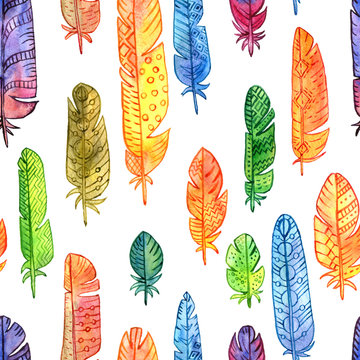 seamless pattern with watercolor feathers