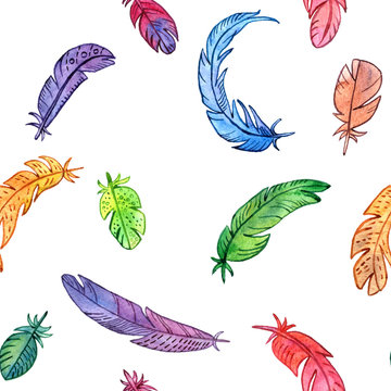 seamless pattern with watercolor feathers
