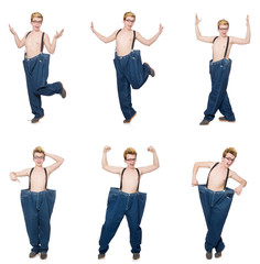 Obraz premium Funny man with trousers isolated on white