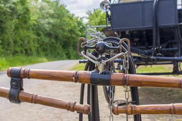 Black carriage for horse riding.
