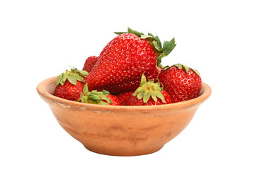 Strawberry in ceramic bowl isolated on white