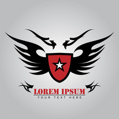 winged red shield with the star shape icon.