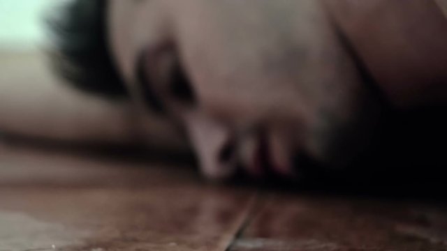 Drunk man on the floor 

