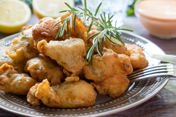 Shrimps in pastry for lunch.