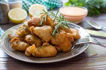 Shrimps in pastry for lunch.