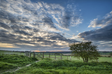 Fototapeta na wymiar Beautiful English countryside landscape over fields at sunset