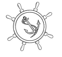 graphic illustration of anchor and helm for a logo