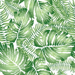 Naklejka na ściany i meble Floral palm leaf pattern Flourish spring garden seamless ornamental texture with leaves