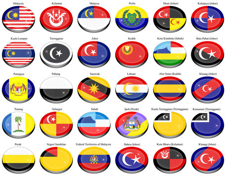 Set of icons. Flags of the Malaysian states and cities.   