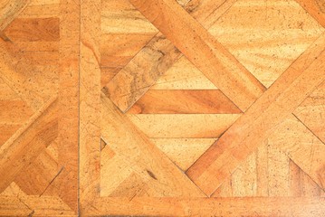 Worn out wooden floor of castle hall. Light wood flooring