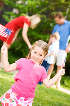 Summer: Patriotic Girl with USA Flags