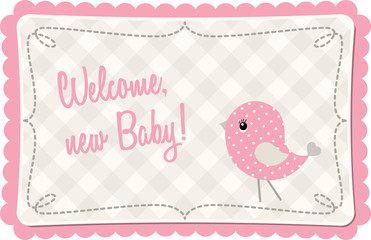 Baby shower with pink abstract birdie, illustration