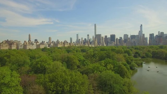 Flying above the Cental park in New york city. Amazing aerial picture. (80 m) Aerial view of Central Park in New York City.Drone filming