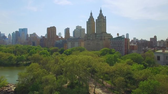 Flying above the Cental park in New york city.Amazing aerial picture.(80 m) Aerial view of Central Park in New York City. Drone filming