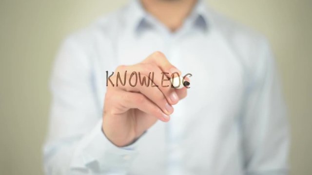 Knowledge,  Man writing on transparent screen