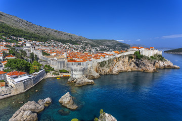 Fototapeta na wymiar Croatia. South Dalmatia. General view of Dubrovnik from Fort Lovrijenac - the old walled city (it is on UNESCO World Heritage List since 1979)
