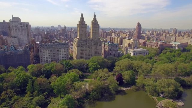 Flying above the Cental park in New york city.Amazing aerial picture.(80 m) Aerial view of Central Park in New York City. Drone filming