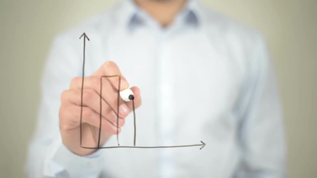 Loss Graph,  Man writing on transparent screen