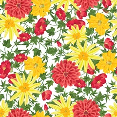 Fototapete Rund Floral background Floral seamless patter with summer flowers. Flourish decor © Terriana