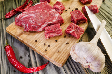 Board knife meat peppers