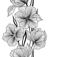 Fototapeta premium Floral background. Greeting card with flower. Flourish seamless border. 