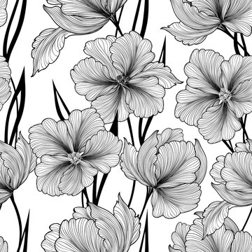 Fototapeta Floral seamless background. Vector pattern with beautiful peony flowers