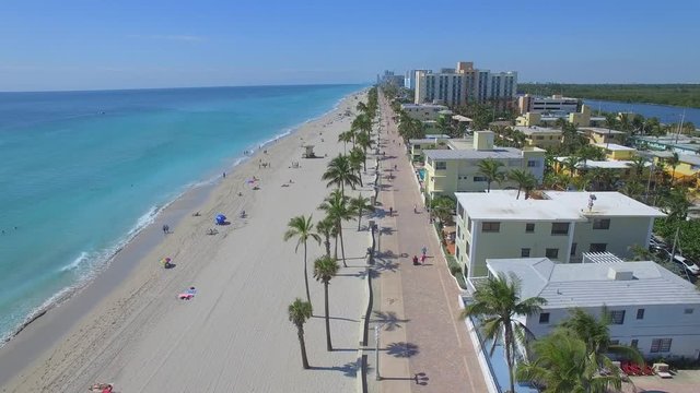 Aerial footage of Hollywood beach. Florida, USA Flying in paradise)
