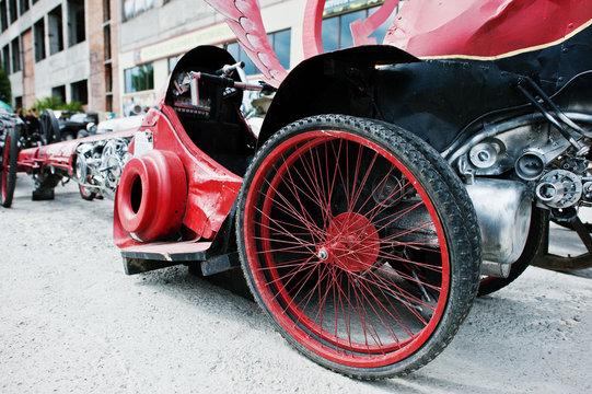 Spare wheels at handmade sport car