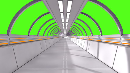 Obraz premium 3d render interior. Futuristic hallway. Interior concept design and green screen