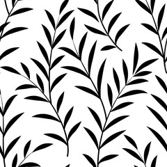 Floral seamless pattern. Tree branch background. Flourish leaves silhouette