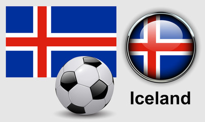 Obraz premium Iceland flag icons with soccer ball.