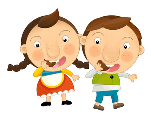 Stock Photo:
Cartoon character - vintage little boy and girl - isolated - illustration for children