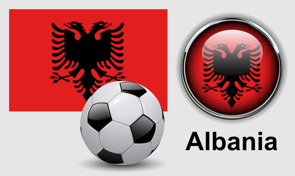 Albania Flag Icons With Soccer Ball.